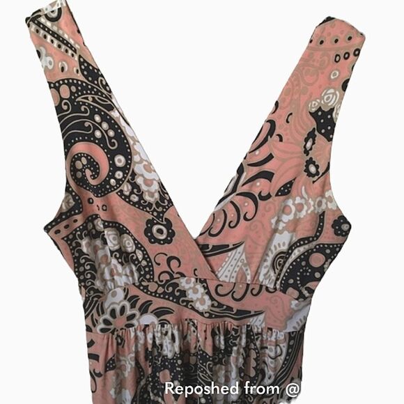 Paisley Floral Stretch Pink Peach Maxi Dress Size M-XL - Picture 3 of 4